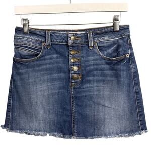 Retro Guess Jeans Denim Mini Skirt Button Front Frayed Hem 5 Pocket Size 28